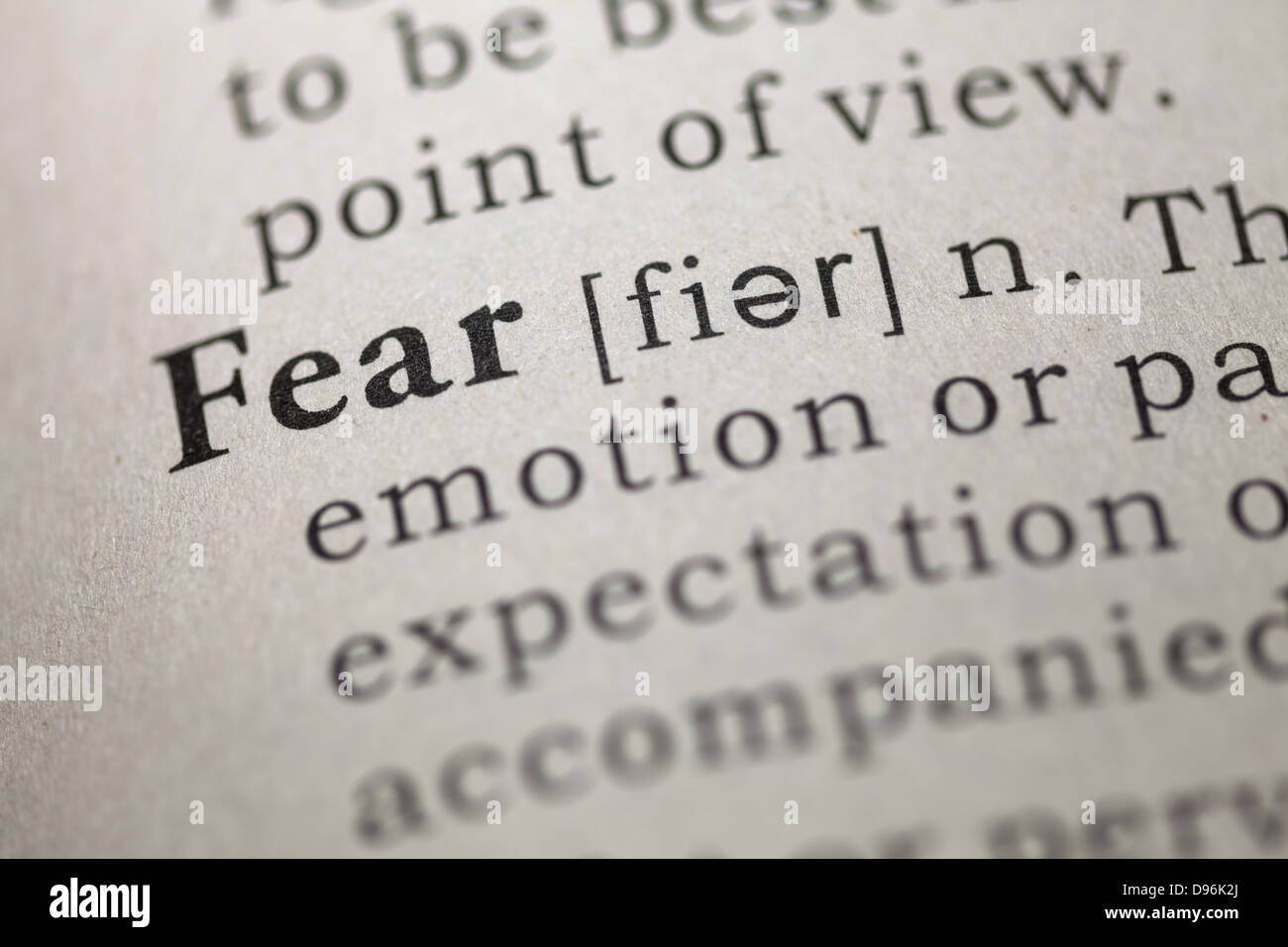 Wörterbuch-Definition des Wortes Angst. Stockfoto
