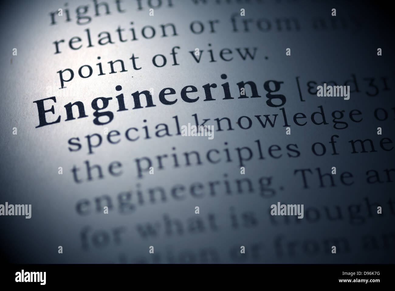 Wörterbuch-Definition des Wortes Engineering. Stockfoto