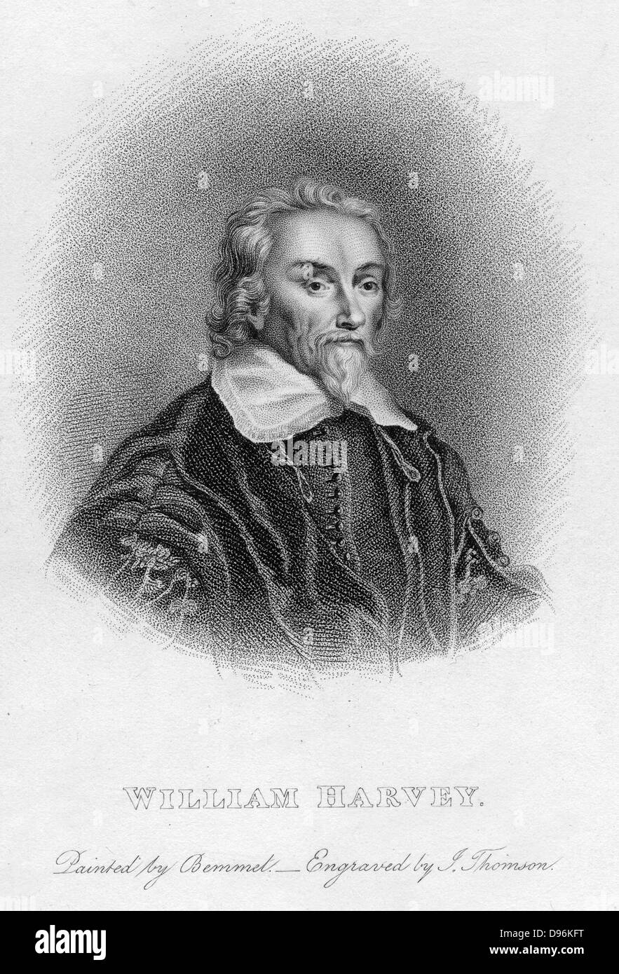 Englischer Arzt William Harvey (1578-1657): Zirkulation des Blutes. Gravur Stockfoto