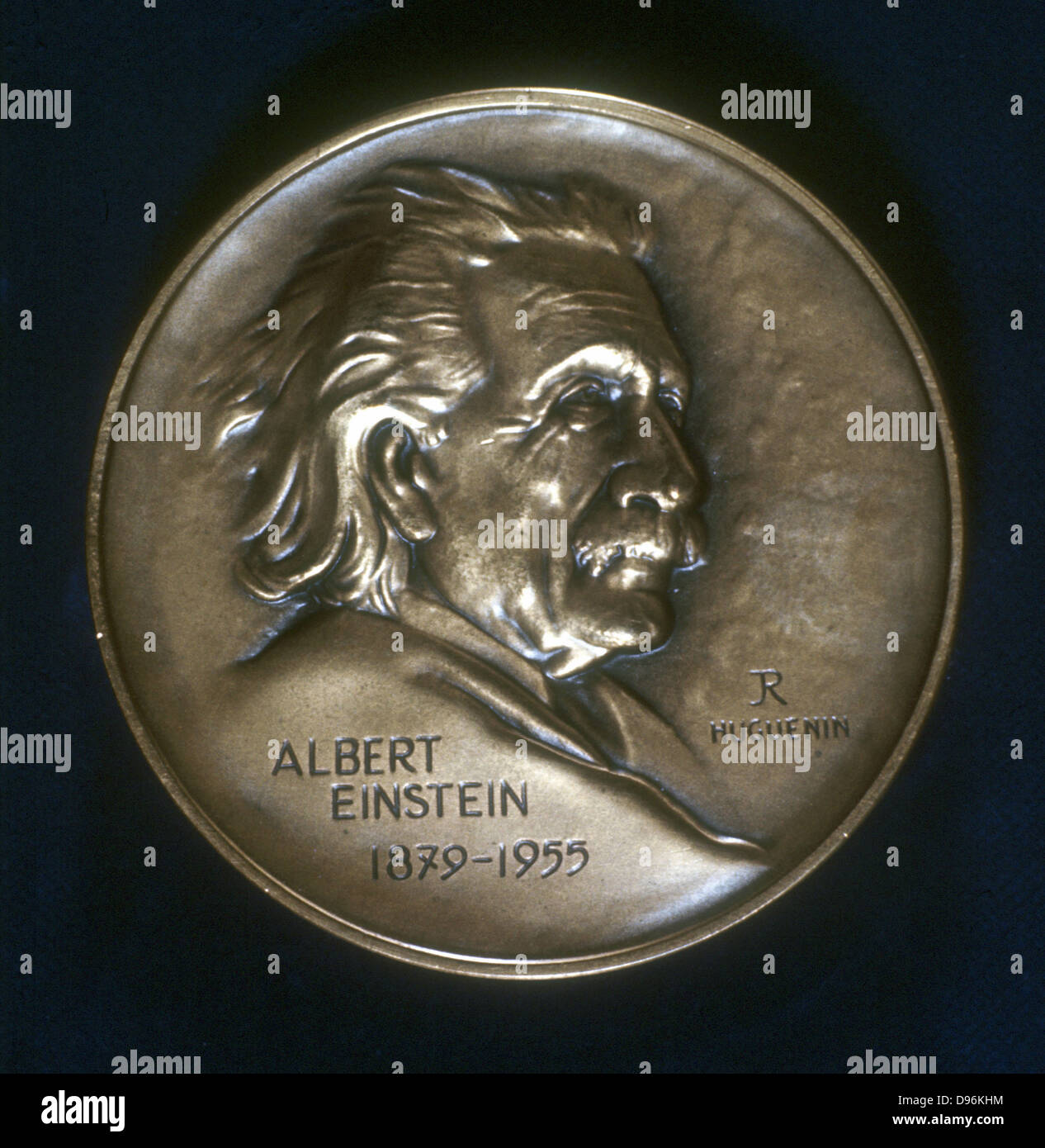 Albert Einstein (1879-1955), deutsch-schweizerisch-amerikanische mathematische Physiker, aus dem Avers eine Erinnerungsmedaille. Stockfoto