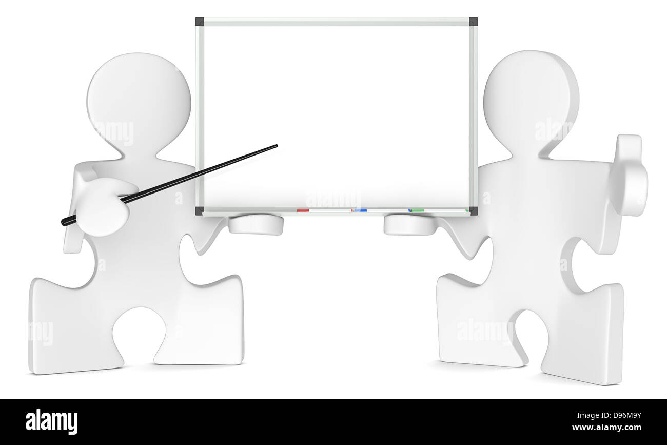Puzzle2 Menschen mit leeres Whiteboard. Kopieren Sie Raum