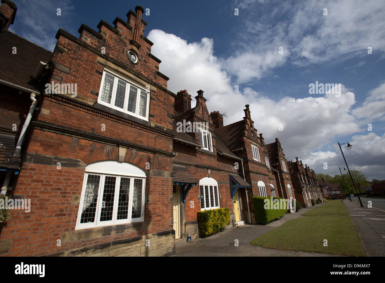 Dorf Port Sunlight, England. malerischen Blick auf Wood Street Cottages in Port Sunlight. Stockfoto