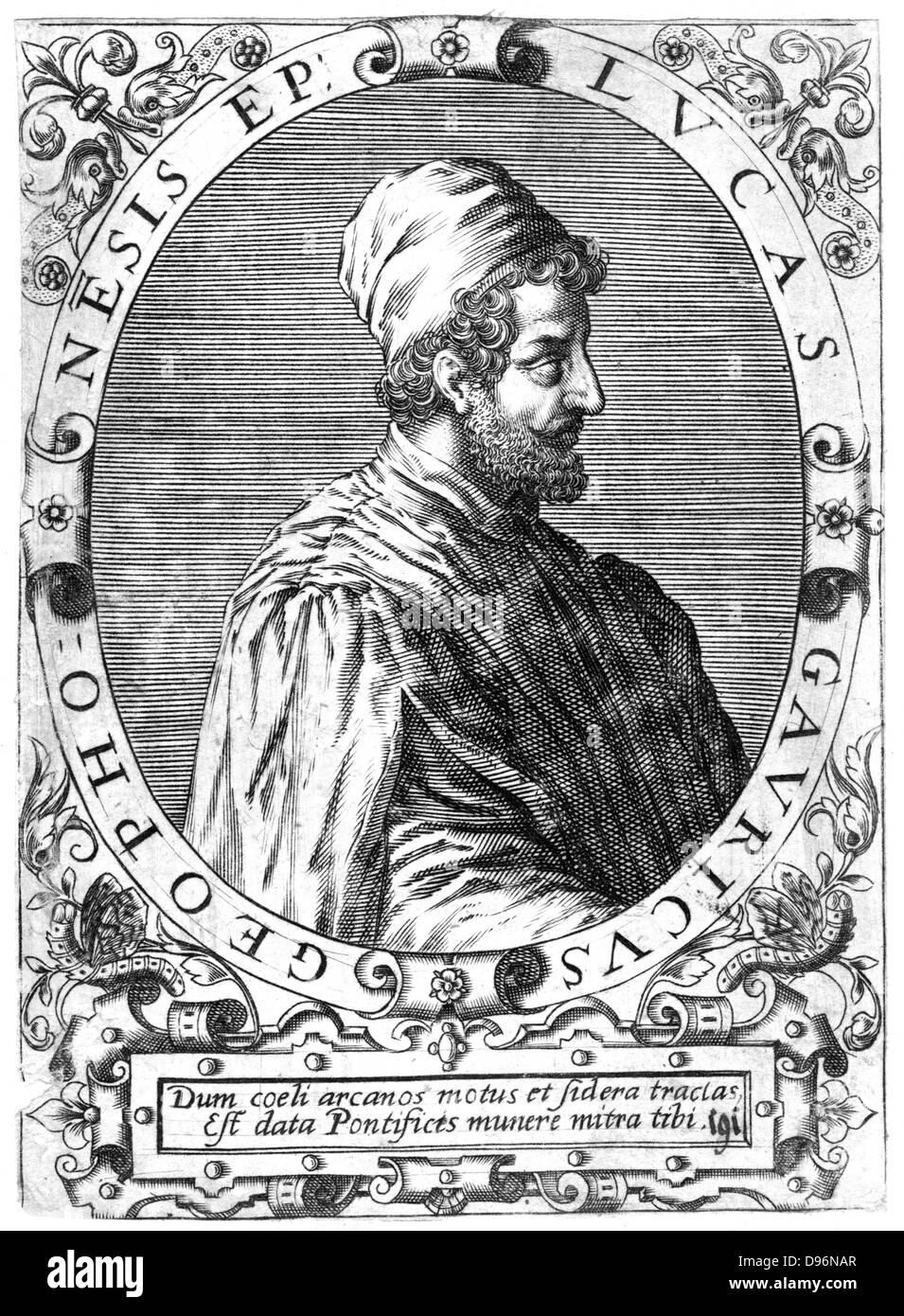 Lucas Gaurico (1476-1558) italienischer Professor für Mathematik, Ferrara, 1531. Bischof von Civitata 1545. Kupferstich von de Bry Stockfoto