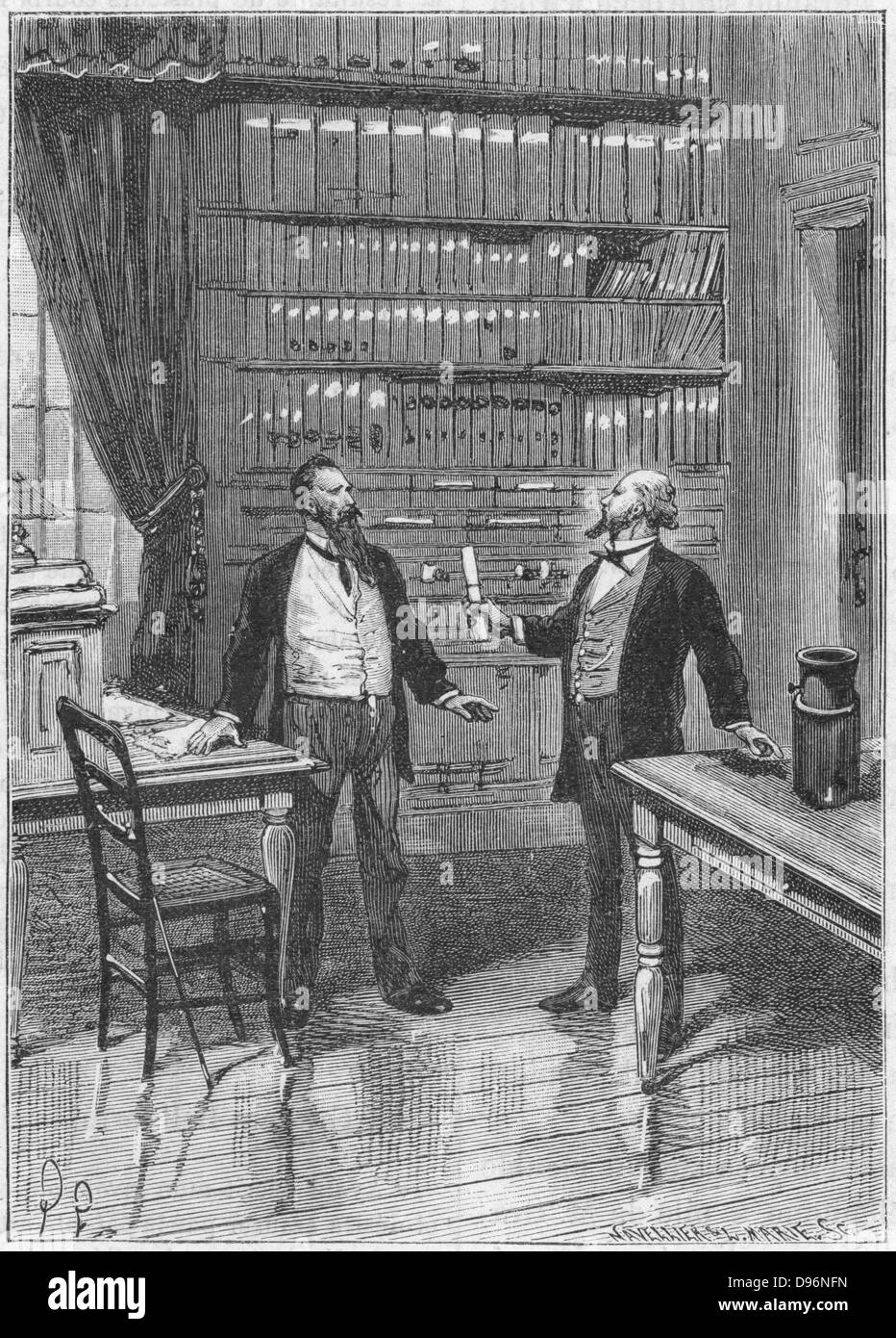 Elisha Gray (1835-1901), Us-Amerikanischer Erfinder, Präsentiert Den  Einspruch Für Sein Telefon, 1876. Grau Kamen Im Us-Patentamt Um 16:00 Uhr  Am 14. Februar 1876, Nur Zwei Stunden Nach Alexander Graham Bell  (1847-1922) Seinen