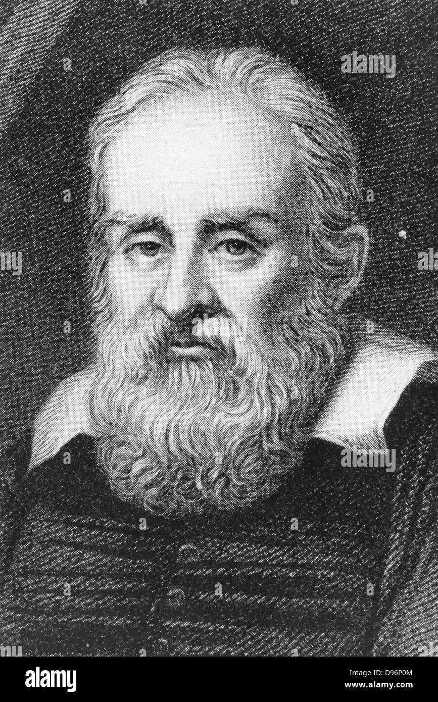Galileo Galilei (1564-1642), italienischer Astronom und Mathematiker. Kupferstich nach dem Gemälde von Sustermans. Stockfoto