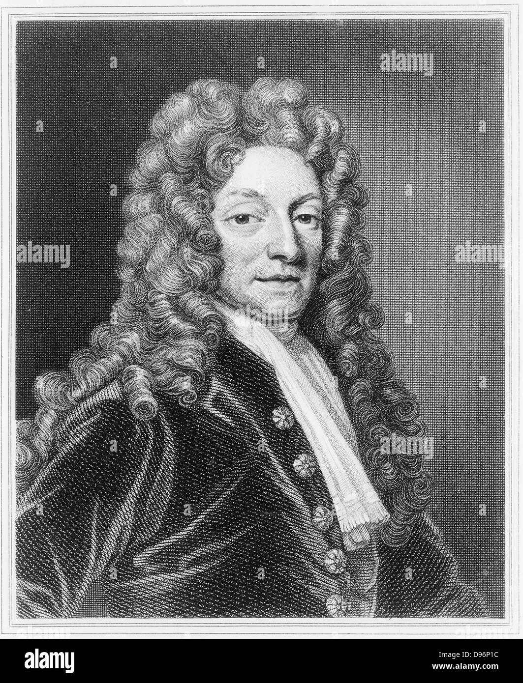 Englischen Architekten Christopher Wren (1632-1723), Mathematiker und Physiker. 18. Jahrhundert Gravur. Stockfoto