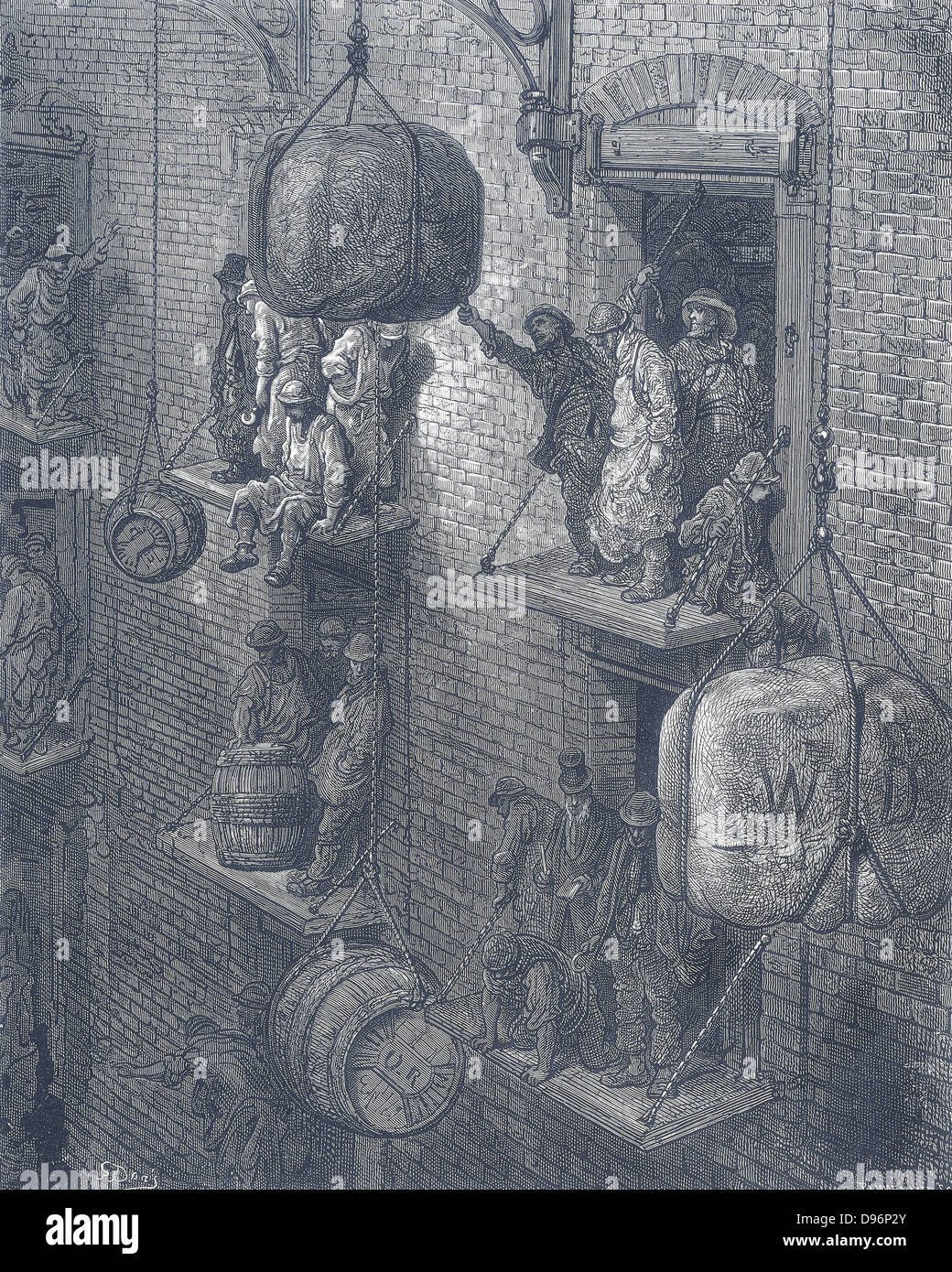 Lager in der City of London. Von Gustave Dore und Blanchard Jerrold "London: eine Pilgerreise" London 1872. Stockfoto