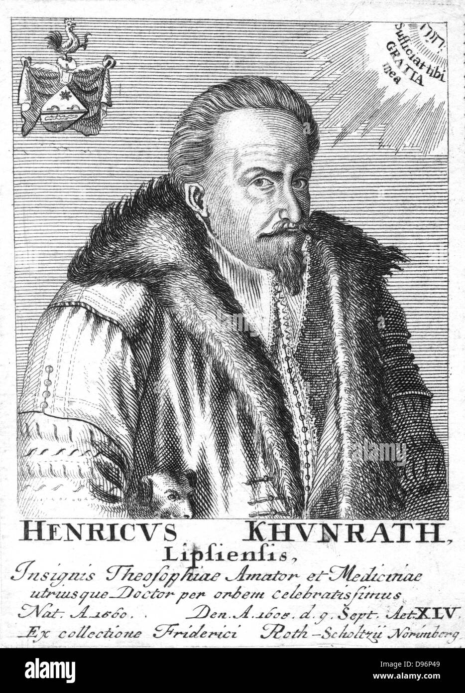 Heinrich Khunrath (c 1560-1605) deutscher Chemiker und Alchemist in Leipzig geboren. [1725]. Von "icones Virorum? ', Friedrich Roth-Scholtz, (Nürnberg, 1725). Stockfoto