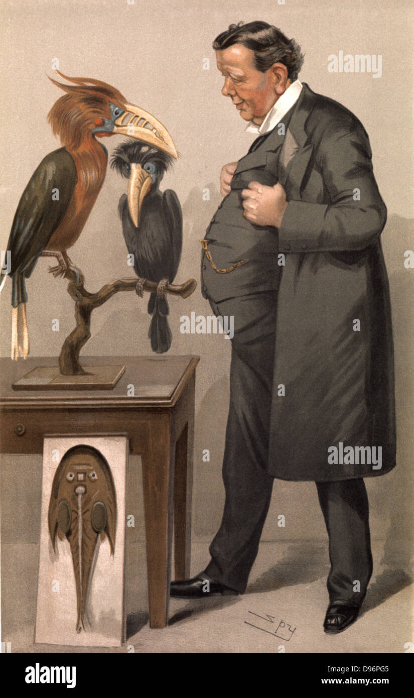 Edwin Ray Lankester (1847-1929), britischer Zoologe, der klare morphologische Unterscheidungen in verschiedene Aufträge von wirbellosen Tieren festgestellt, die belegen, dass sie hatten unterschiedliche Ursprünge. Karikatur von py'S" (Leslie Ward) von "Vanity Fair". (London, 12. Januar 1905). Es war mit der Legende, dass "Seine Religion ist die Verehrung aller Art der geflügelten und finny Dinge" veröffentlicht. Chromolithograph Stockfoto