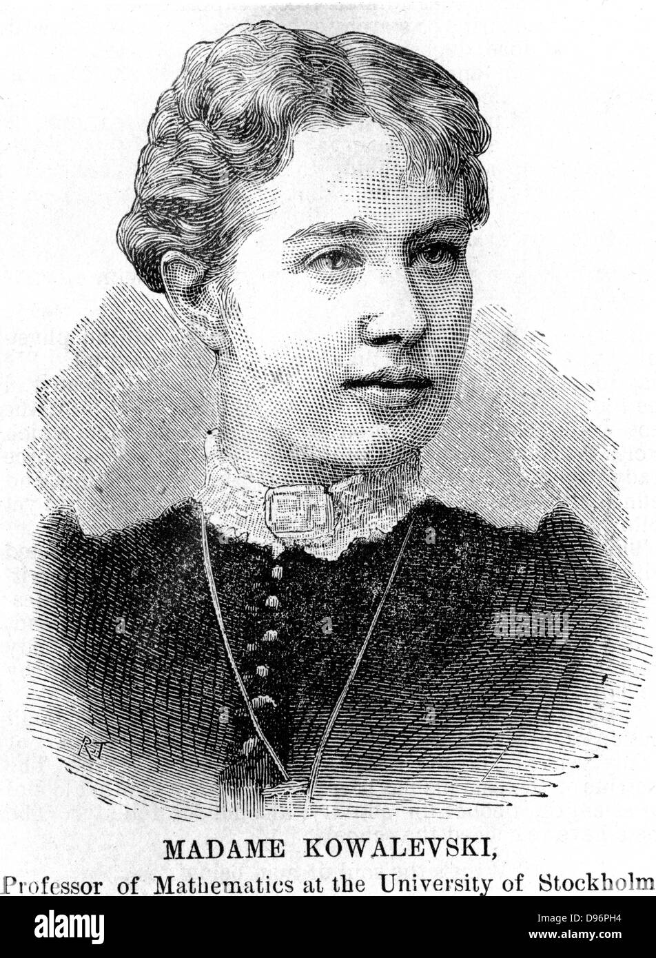 Sonia (oder Sophie) Kowalevski (oder Kowalevski), russischer Mathematiker, (1850-1891). Sie wurde zum Professor der Mathematik an der Stockholm im Jahre 1884. Frauen waren in der Regel nicht gestattet, in diesem Bereich zu dieser Zeit zu studieren. Sie wurden sogar von inoffiziellen oder gelegentliche Teilnahme an Vorlesungen abgehalten. Sie schrieb Romane. Ihr "Vera Barantzova' übersetzt wurde in Englisch im Jahr 1895. Von "Scientific American" (New York, 1888). Gravur. Stockfoto