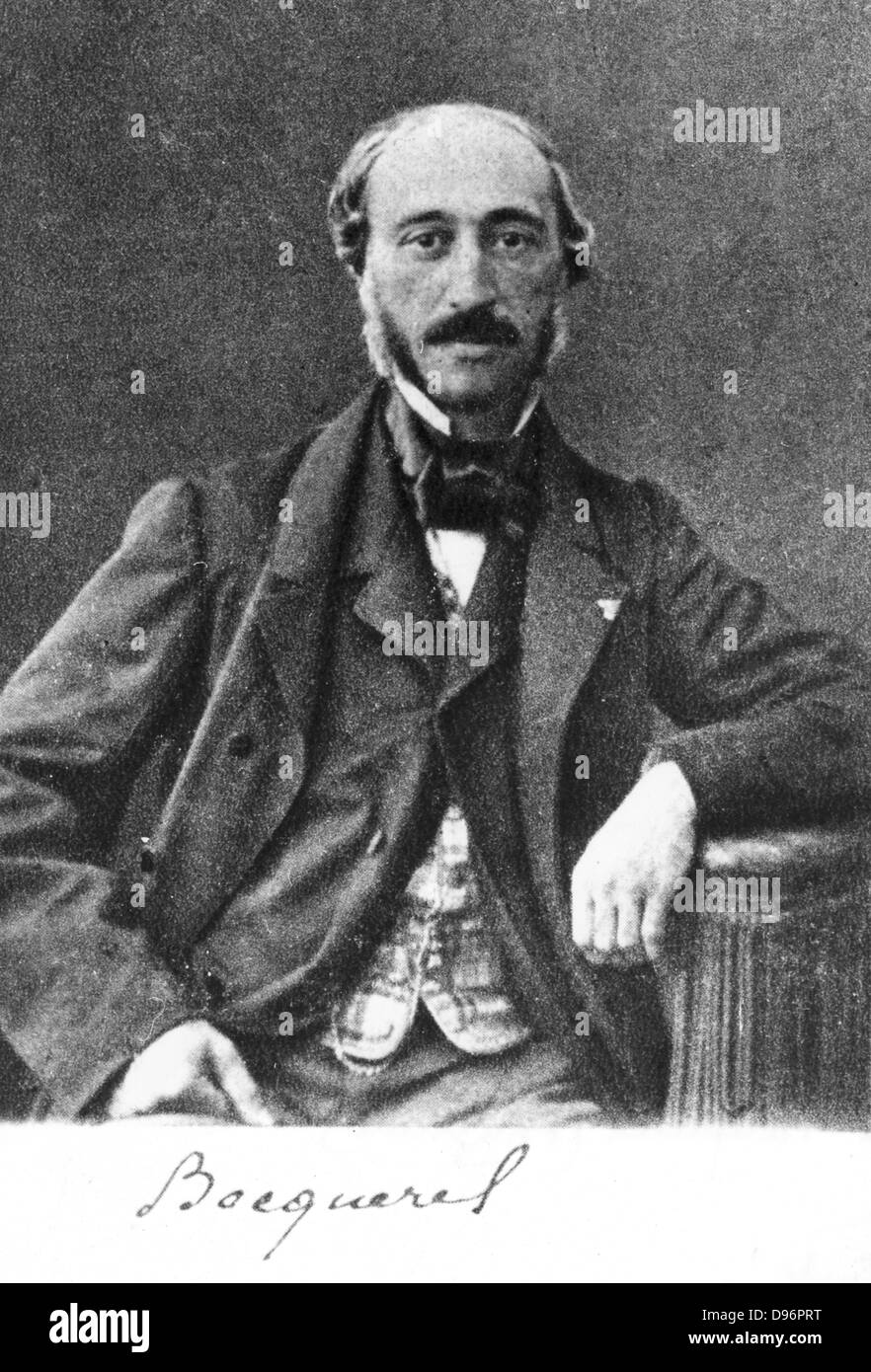 Henri Becquerel (1852-1908) Französischer Physiker. 1896 Becquerel entdeckt, dass Uran, wenn auf einem versiegelten, Licht- fotografische Platte gelegt, belichtet, die Platte, die ein Bild der Uran auf der Platte entwickelt. Er abgeleitet, dass Uran wurde eine unsichtbare, aber durchdringenden "Strahlung". Im Jahr 1903 erhielt er den Nobelpreis für Physik mit Pierre und Marie Curie. Foto von Nadar, Paris. Nadar war das Pseudonym von Gaspard-Felix Tournachon (1820-1910), französischer Journalist, Künstler und Fotograf. 19. Stockfoto Henri Becquerel (1852-1908) Französischer Physiker. 1896 Becquerel entdeckt, dass Uran, wenn auf einem versiegelten, Licht- fotografische Platte gelegt, belichtet, die Platte, die ein Bild der Uran auf der Platte entwickelt. Er abgeleitet, dass Uran wurde eine unsichtbare, aber durchdringenden "Strahlung". Im Jahr 1903 erhielt er den Nobelpreis für Physik mit Pierre und Marie Curie. Foto von Nadar, Paris. Nadar war das Pseudonym von Gaspard-Felix Tournachon (1820-1910), französischer Journalist, Künstler und Fotograf. 19. Stockfoto