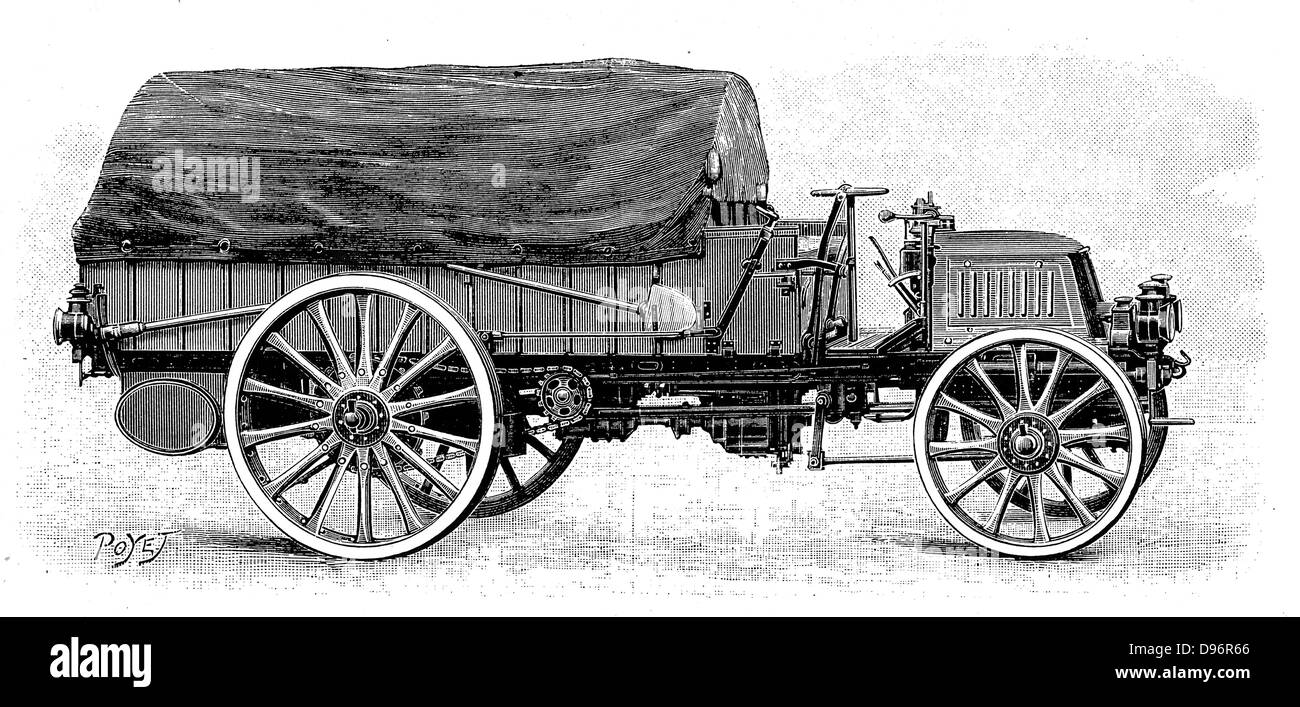 Armee LKW von Daimler, mit 4-Zylinder 12 PS Motor 1904. Gravur. Stockfoto
