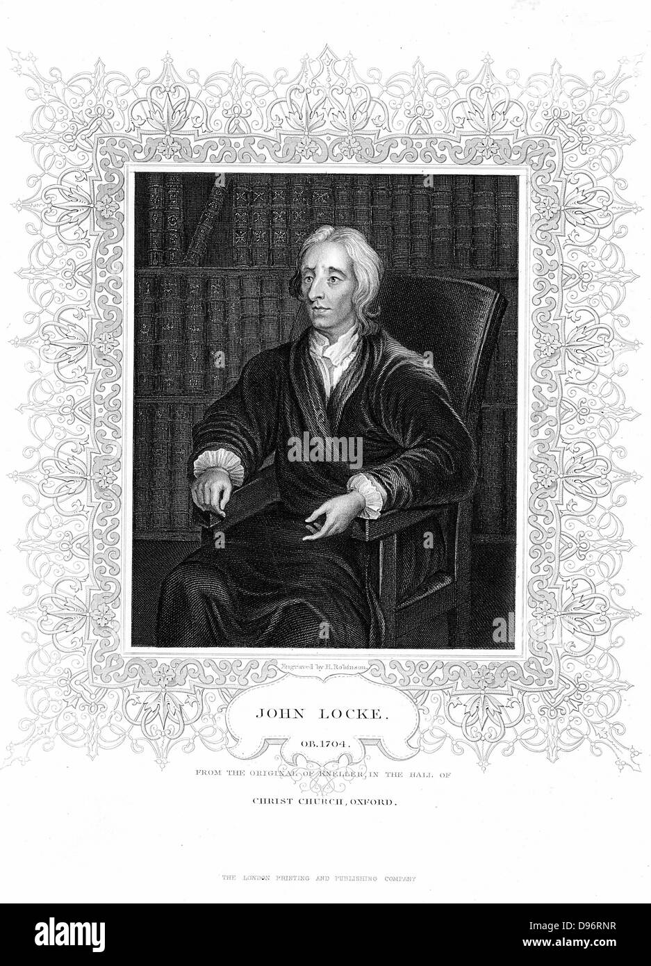 Englische Philosoph John Locke (1632-1704). Gravur Porträt von Kneller. Stockfoto