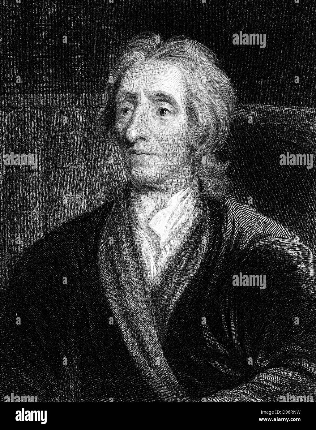 Englische Philosoph John Locke (1632-1704). Gravur Porträt von Kneller. Stockfoto