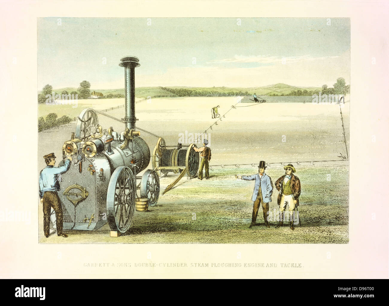 Cyrus McCormick's ernten Maschine von 1831 (patentiert 1834). Bei Crystal Palace von 1851 ausgestellt. Erste weit verbreitete Ernten. Handcolorierte Kupferstich. Stockfoto