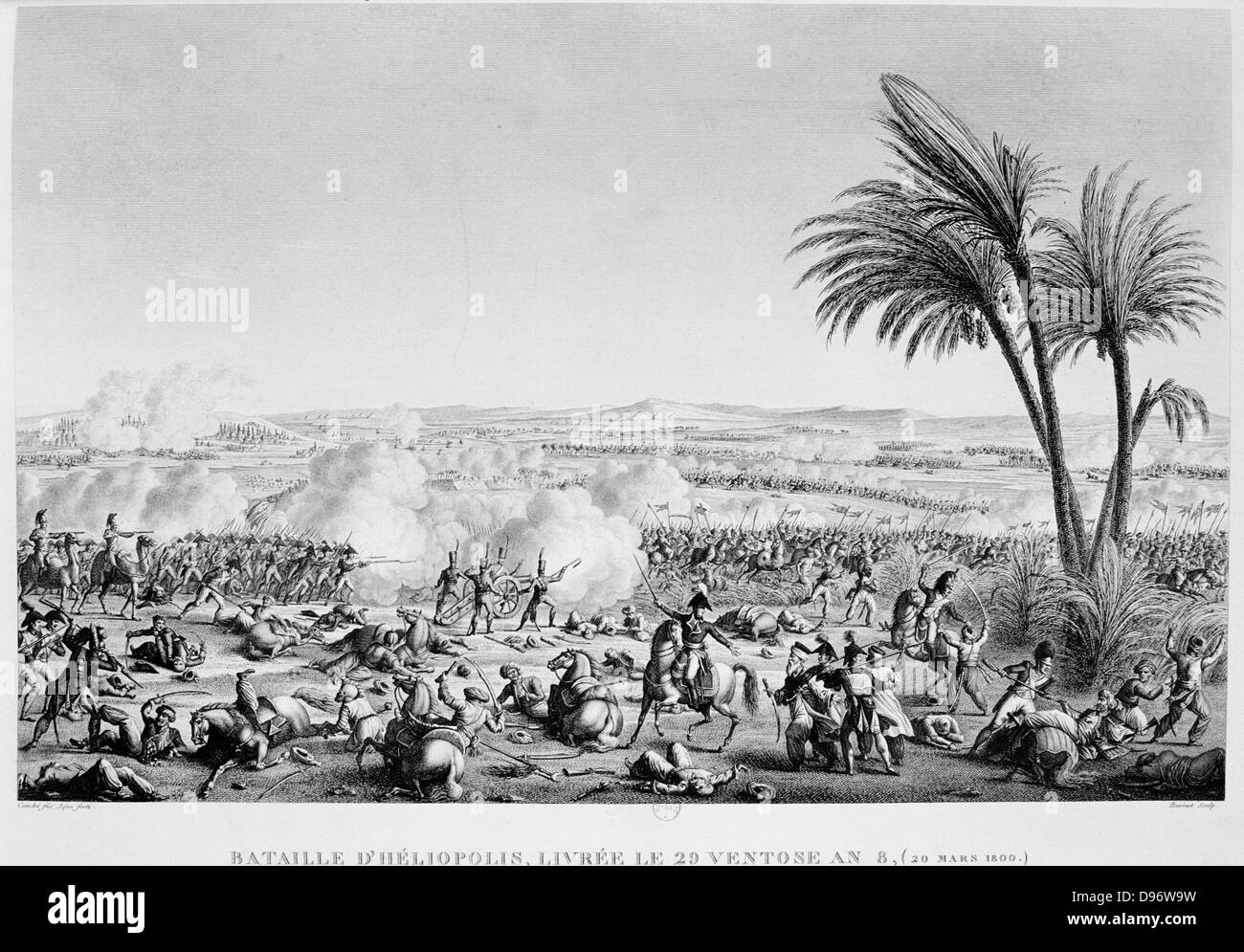 Schlacht von Heliopolis, Ägypten, 20. März 1800. Französisch unter Jean-Baptiste Kleber besiegt die Osmanen unter Nassif Pasha. Gravur. Stockfoto