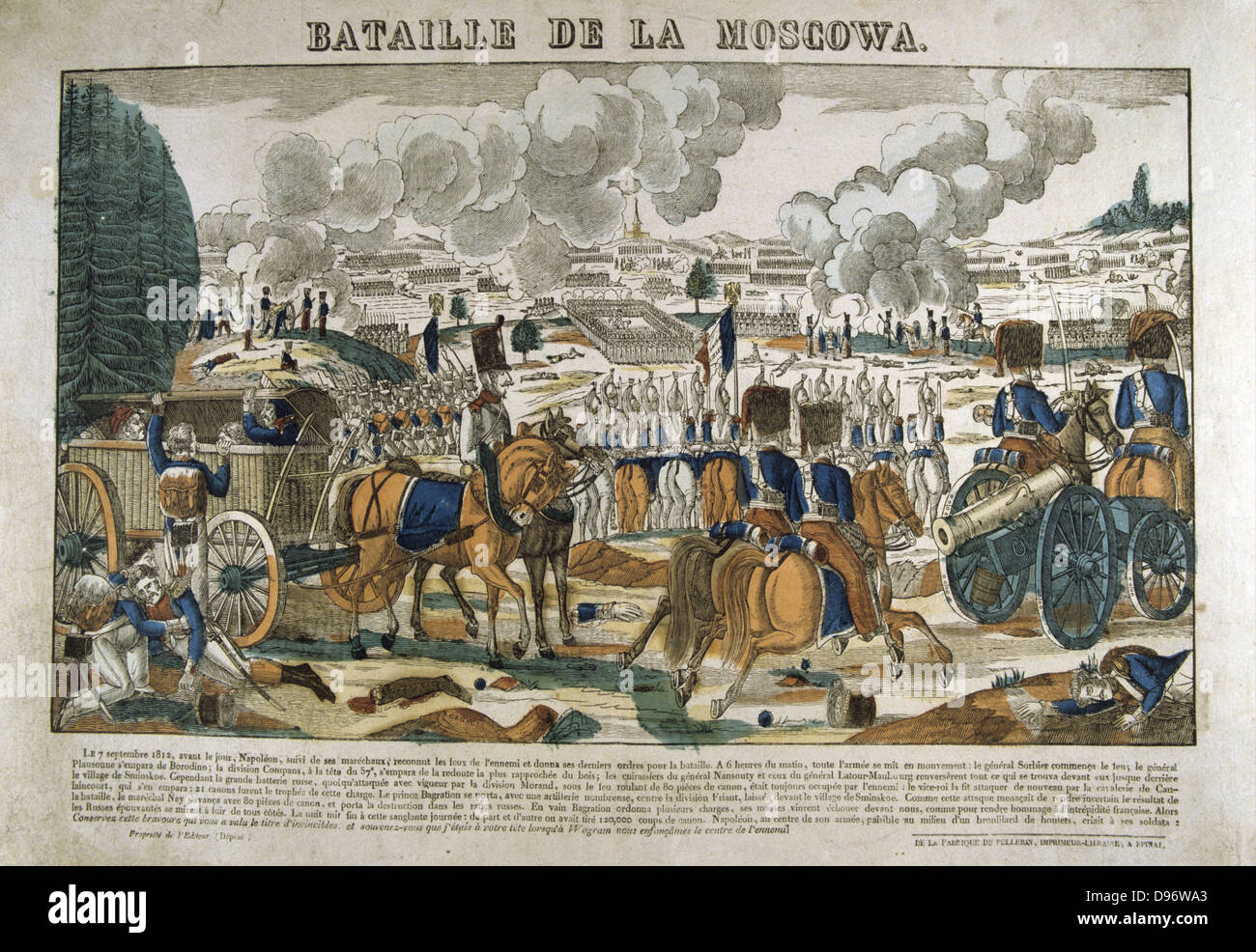 Die Schlacht von Moskau, 7. September 1812. Die französische Armee außerhalb von Moskau. Beliebte französische handkolorierten Holzschnitt. Stockfoto