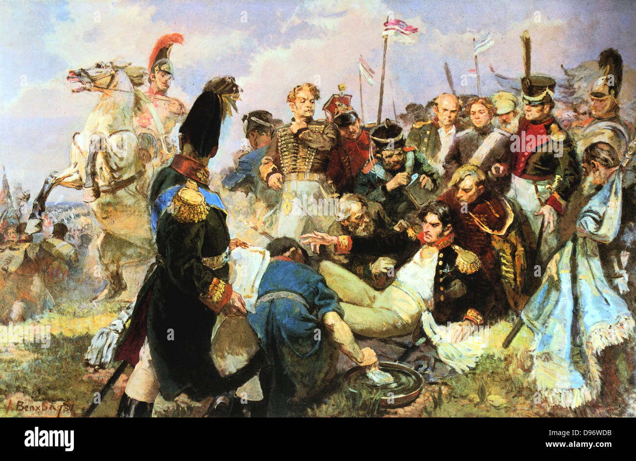 Schlacht von Borodino, 7. September 1812, Napoleon's letzte Offensive Kampf in seiner russischen Kampagne und die Blutigsten aller Verpflichtungen der Napoleonischen Kriege. Frankreich verloren apprxomately 33.000 Tote und Verwundete und Russland 44.000. Stockfoto