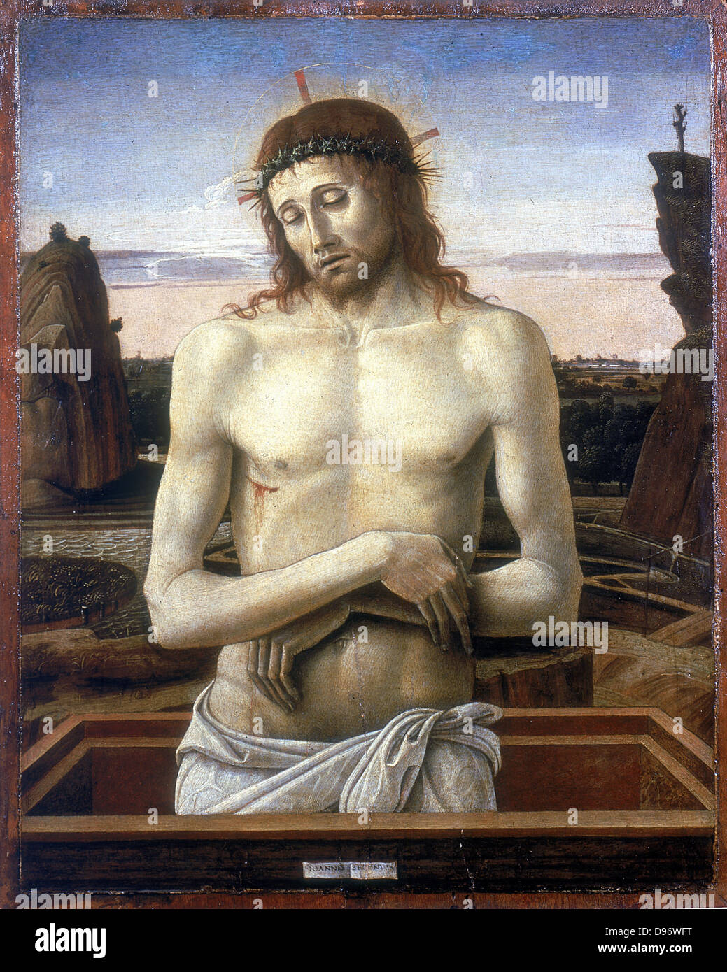 Christus im Grab "1460: italienische Künstler Giovanni Bellini (1427-1516). Stockfoto