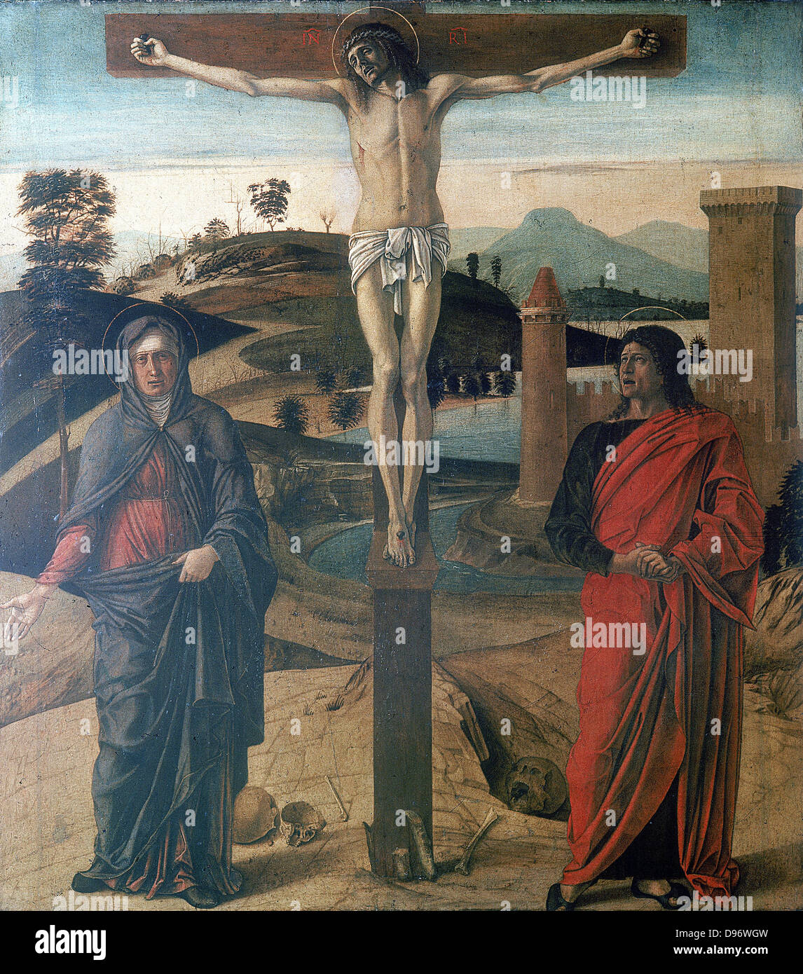 Die Kreuzigung ". Giovanni Bellini (1430-1516) italienischer Künstler. Stockfoto