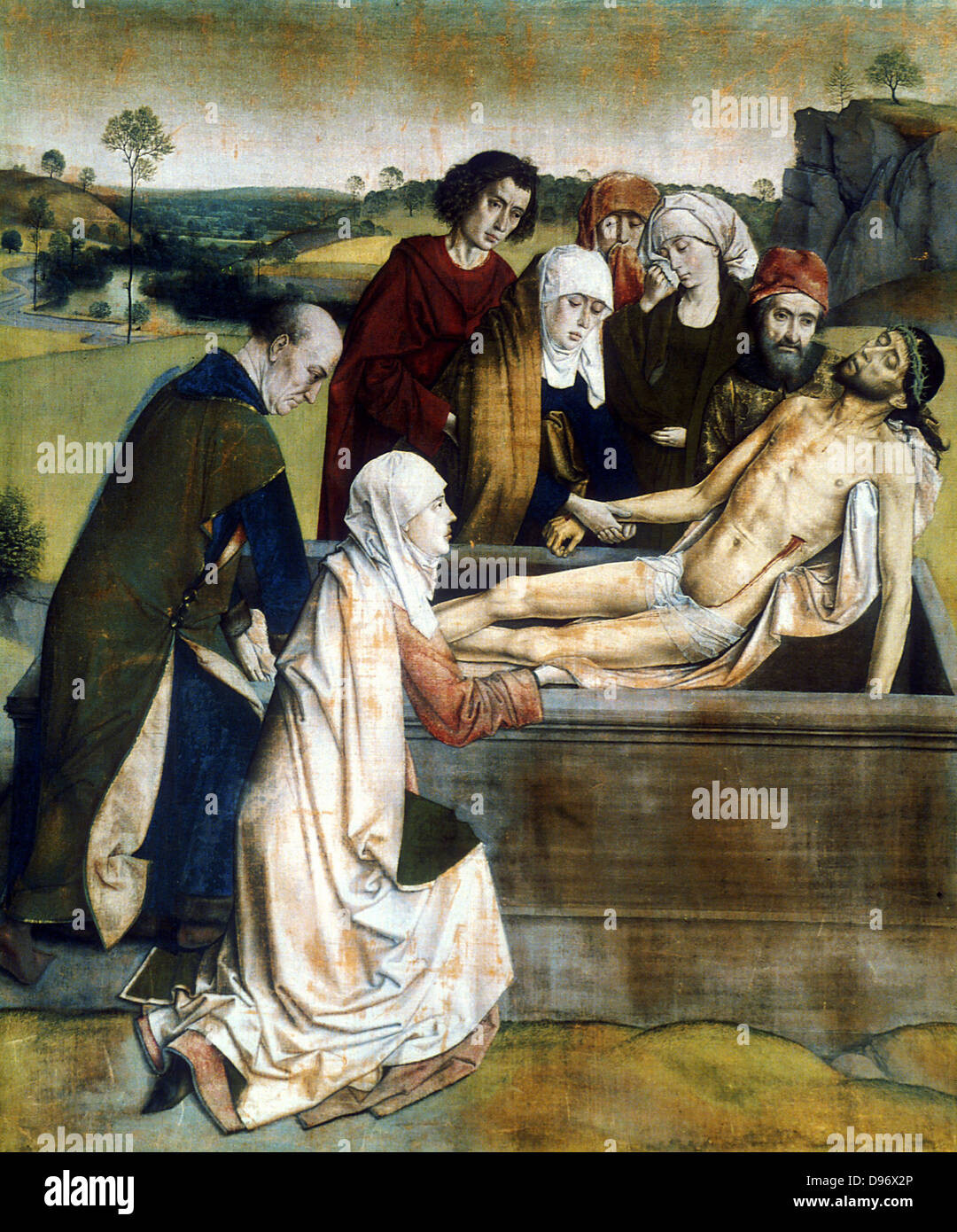 Die Grablegung ". Dierick oder Dirk Bouts (c1415-1475) niederländische Maler. Stockfoto