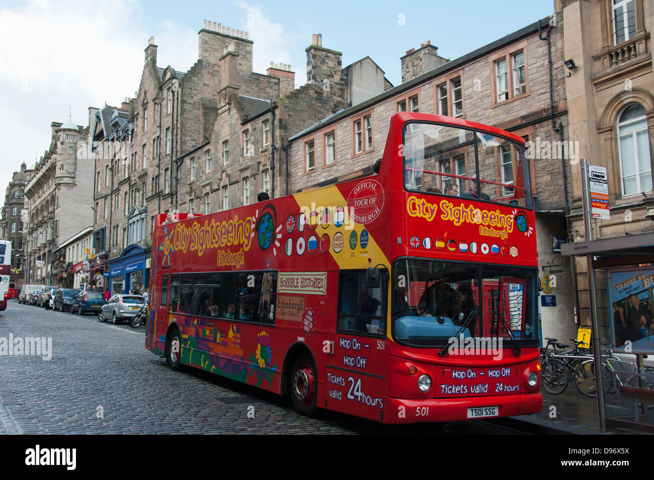 City Sightseeing Bus, Royal Mile, Edinburgh, Lothian, Schottland, Großbritannien, Europa, City Sightseeing Bus, Royl Meile, Edinbur Stockfoto