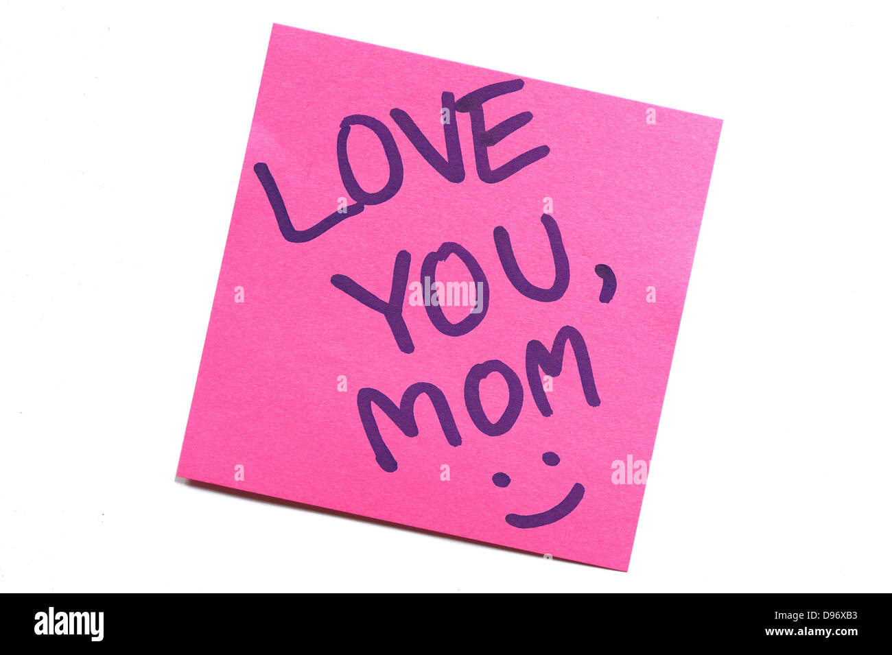 Haftnotiz mit Text 'Liebe dich Mama" Stockfoto