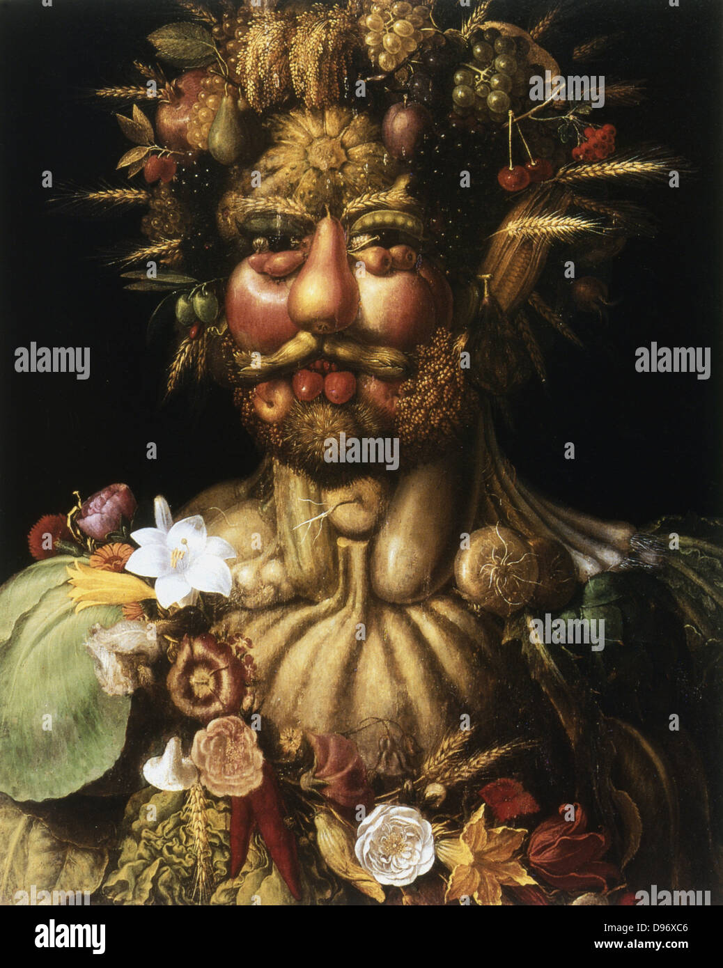 Vertumnus - Rudolf II" (c 1590), Rudolf II. (1552-1612), Kaiser des Heiligen Römischen Reiches von 1576, als Vertumnus, antiken römischen Gott der Jahreszeiten, die über Gärten und Obstplantagen. Giuseppe Arcimboldo (c 1530-1593) italienischer Maler. Öl auf Leinwand. Stockfoto