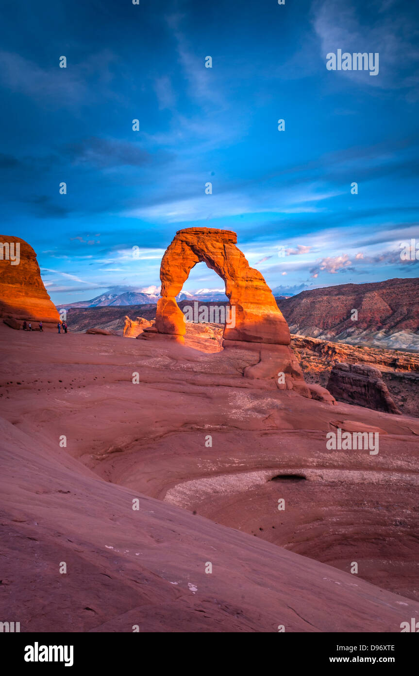 Delicate Arch gegen schönen Sonnenuntergang Himmel Stockfoto