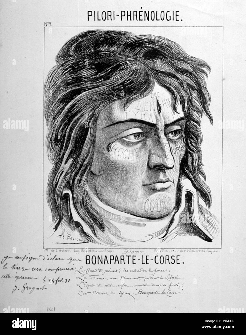 Napoleon der korsischen. Karikatur von Napoleon Bonaparte (1769-1821). Gravur Stockfoto