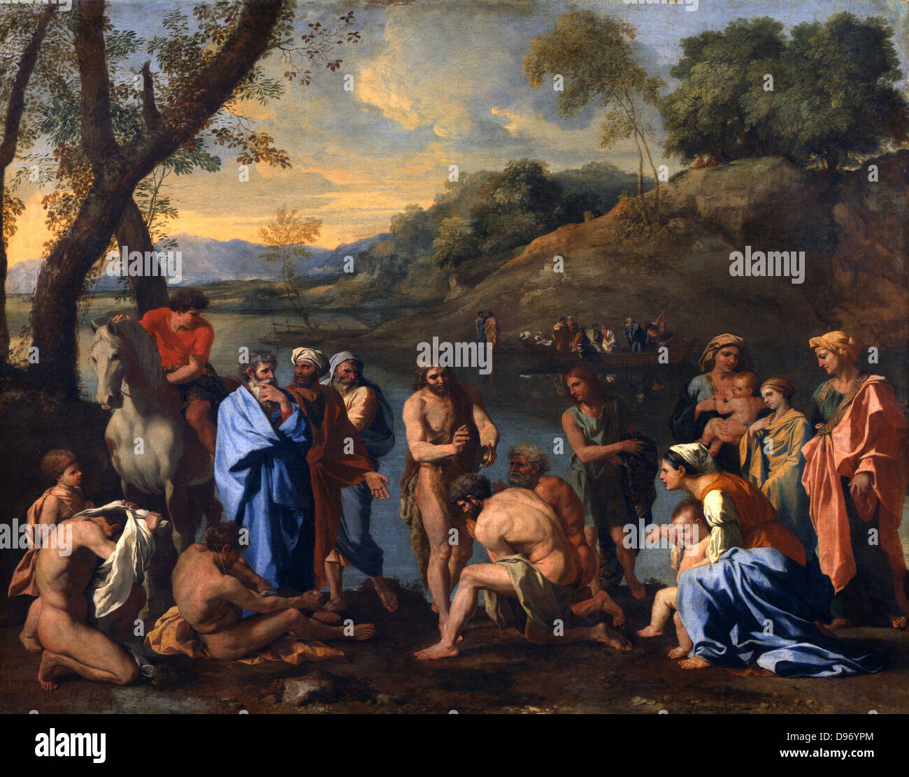 Johannes der Täufer taufte das Volk ": Maler Nicolas Poussin (1594-1665) französischen Barock. Öl auf Leinwand. Stockfoto