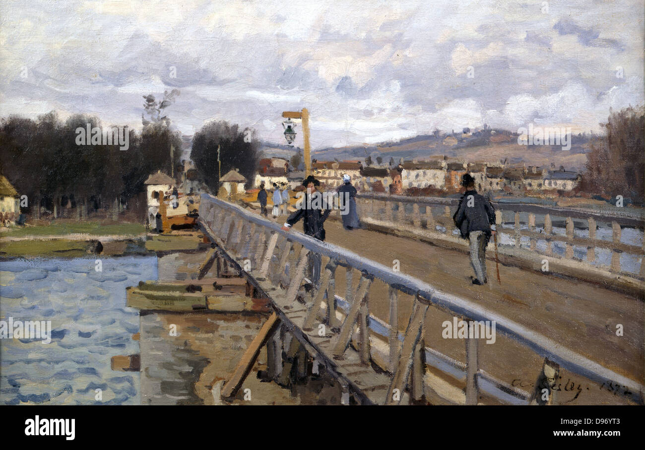 Die Brücke in Argenteuil "1872: Alfred Sisley (1839-1899) französischer Maler und Grafiker. Öl auf Leinwand. Stockfoto