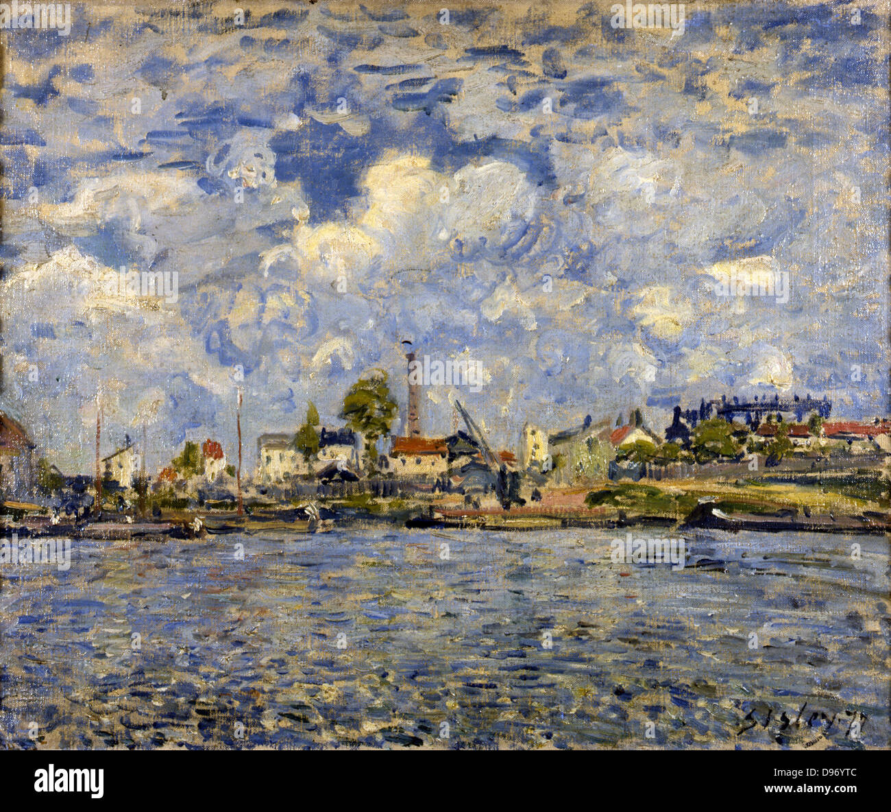 Der Seine au Point du Jour "1877: Alfred Sisley (1839-1899) französischer Maler und Grafiker. Öl auf Leinwand. Stockfoto