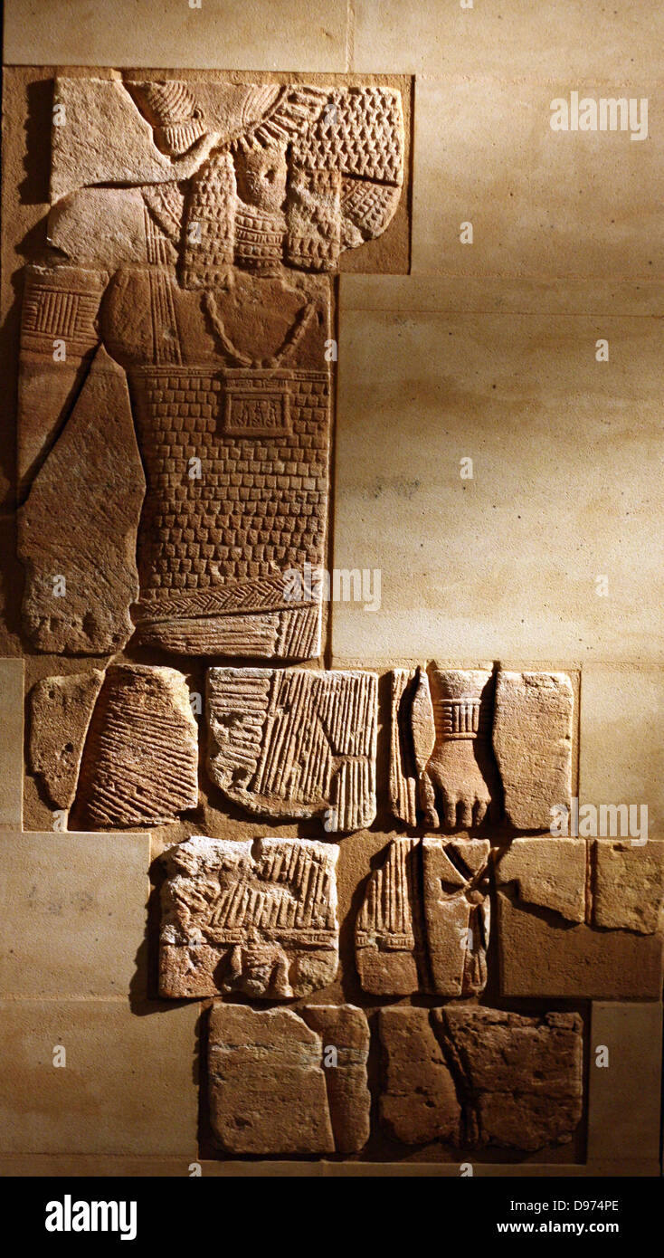 Löwenköpfige Gott Apedemak von der Wanddekoration eines Tempels Meroitisch, v. Chr. bis 100 n. Chr. Sudan Tempel 200 Khartoum. Stockfoto