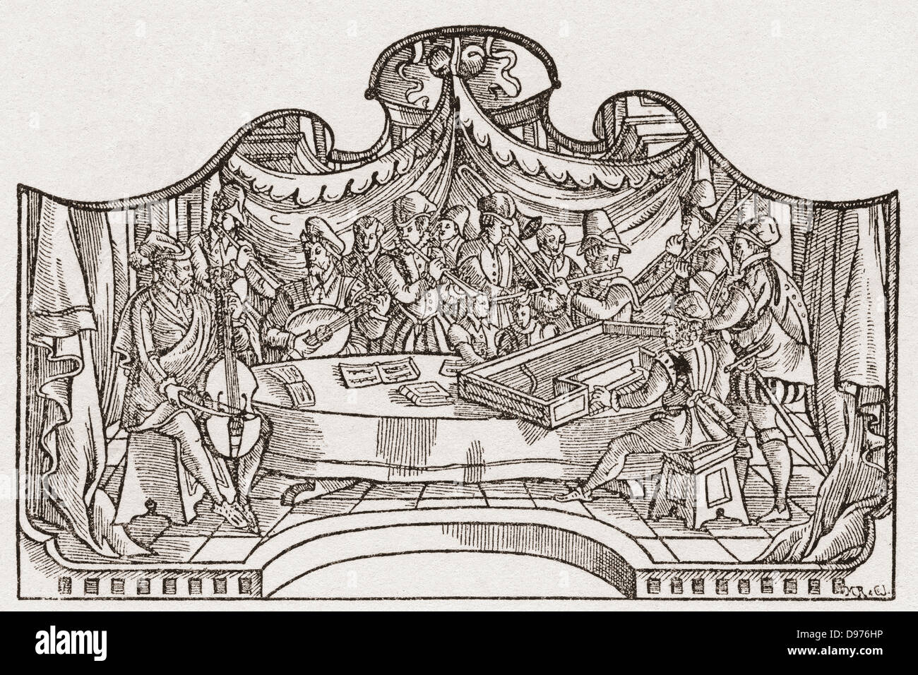 Ein Orchester aus der Tudor-Zeit in England. Aus einer zeitgenössischen drucken. Stockfoto
