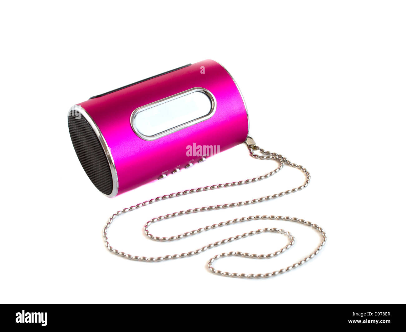 Mediaplayer auf einer langen Kette auf einem weißen Hintergrund Stockfoto