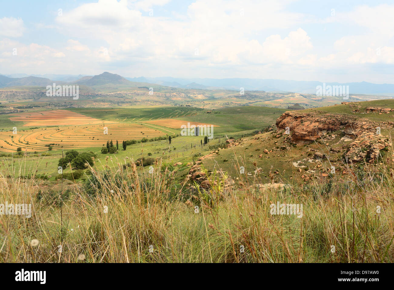 Luftaufnahme von Ackerland auf der Maluti Route, Oranje Freistaat, Südafrika Stockfoto