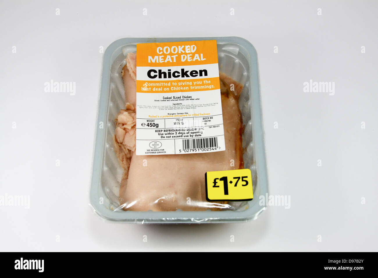 Packung mit gekühlten gekochtes Hühnerfleisch Stockfoto