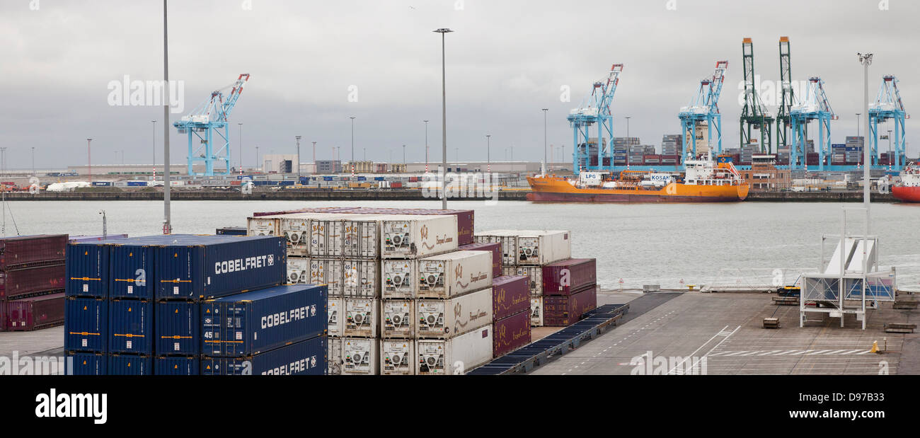 Europäischen Container-Terminal, Behandlung, Operationen, Kräne, mobile Lifter. Stockfoto