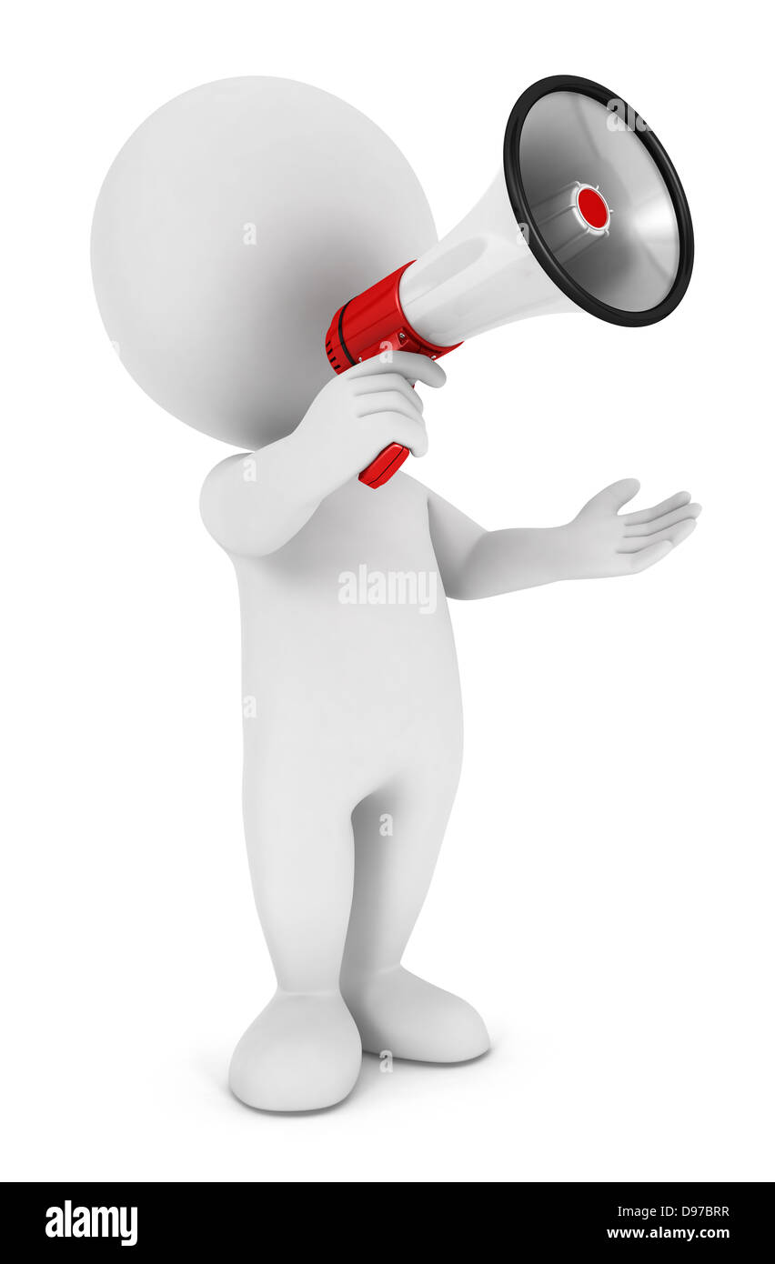 3D weiße Leute mit einem Megaphon, isolierten weißen Hintergrund, 3d Bild Stockfoto