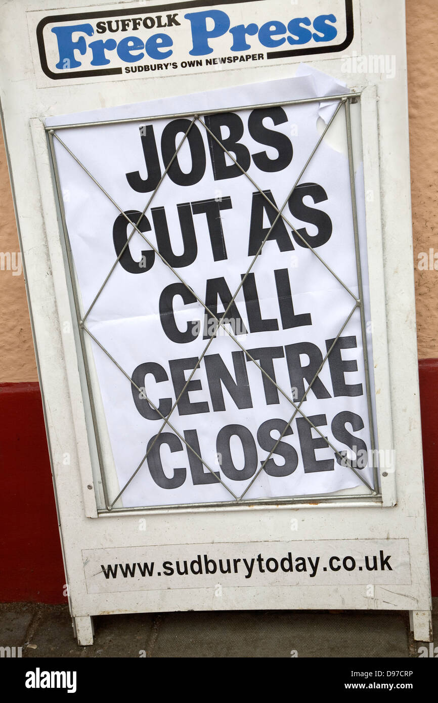 Lokalzeitung ankündigen Job Cuts, Suffolk Free Press, Sudbury, England Stockfoto