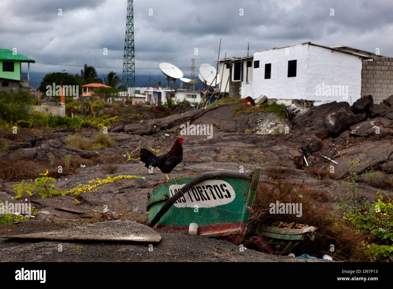 Einer der wenigen bewohnten Städte von Puerto Villamil, Isabella Island, Galapagos. Stockfoto