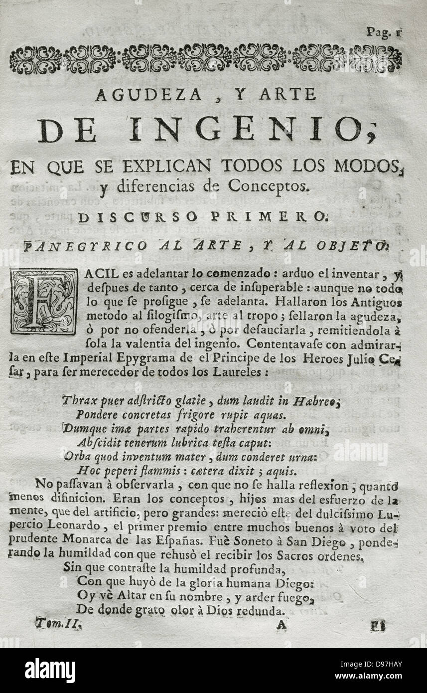 Baltrasar gracian (1601-1658). spanischen Jesuiten und barocke Prosa writter und Philosoph. Arte de Ingenio, 1642. Stockfoto