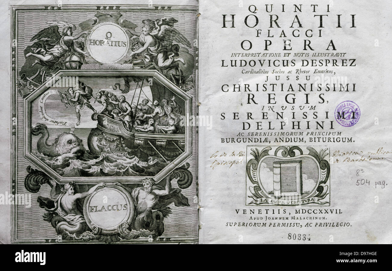 Quintus Cocles Flaccus (65-8 v. Chr.). Als Horace bekannt. Römische Lyriker. Oper. Hg. Venedig, 1727. Stockfoto