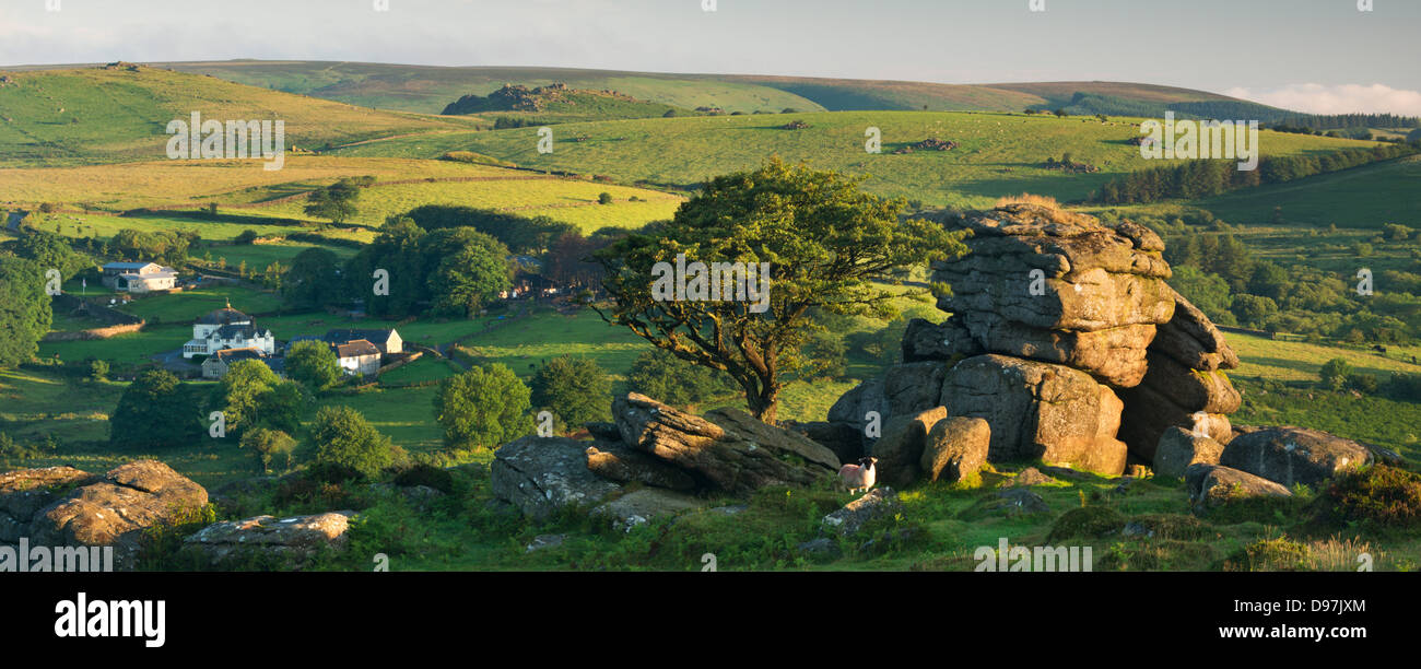 Dartmoor Moorland und Landschaft in der Sommerzeit, Sattel Tor, Dartmoor, Devon, England. Juli 2012. Stockfoto