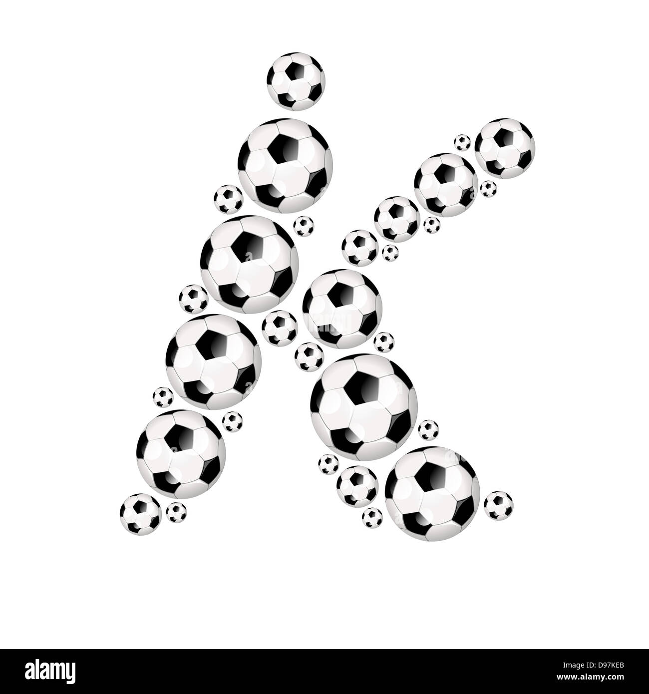 Fußball-Alphabet Großbuchstaben K Abbildung Ikone mit Fußball oder Fußbälle Stockfoto
