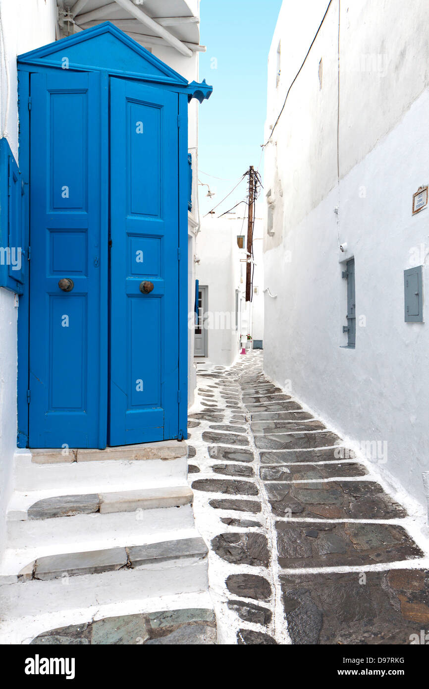 Traditionellen Gassen und Häusern der Insel Mykonos in Griechenland Stockfoto