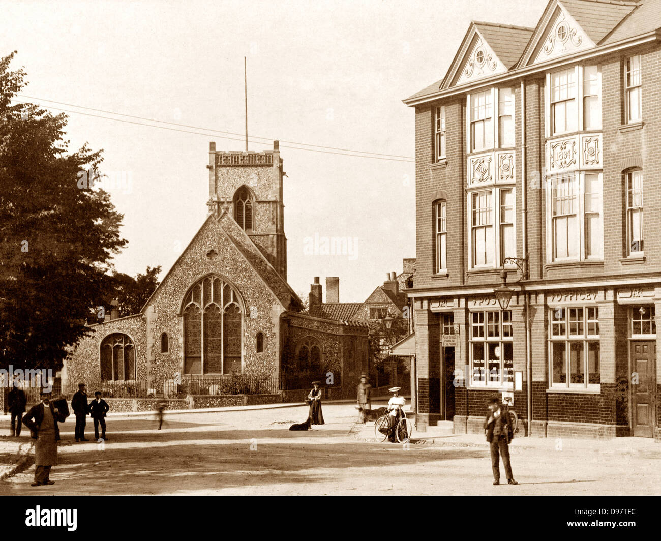 Thetford Kirche und Postamt 1900 Stockfoto