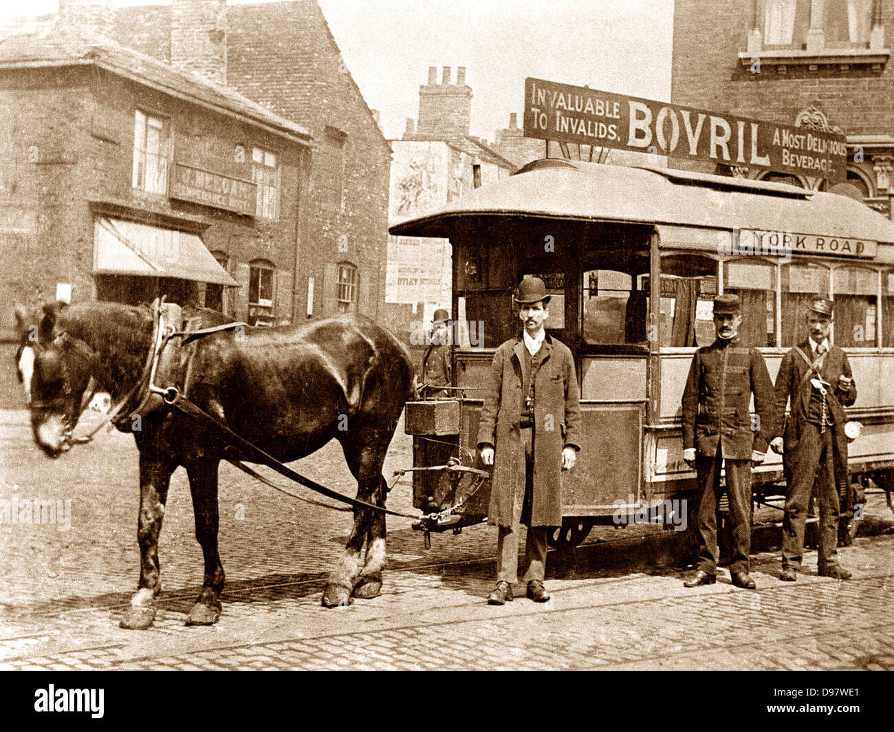 Leeds, York Road Pferdekutsche Straßenbahn 1900 Stockfoto