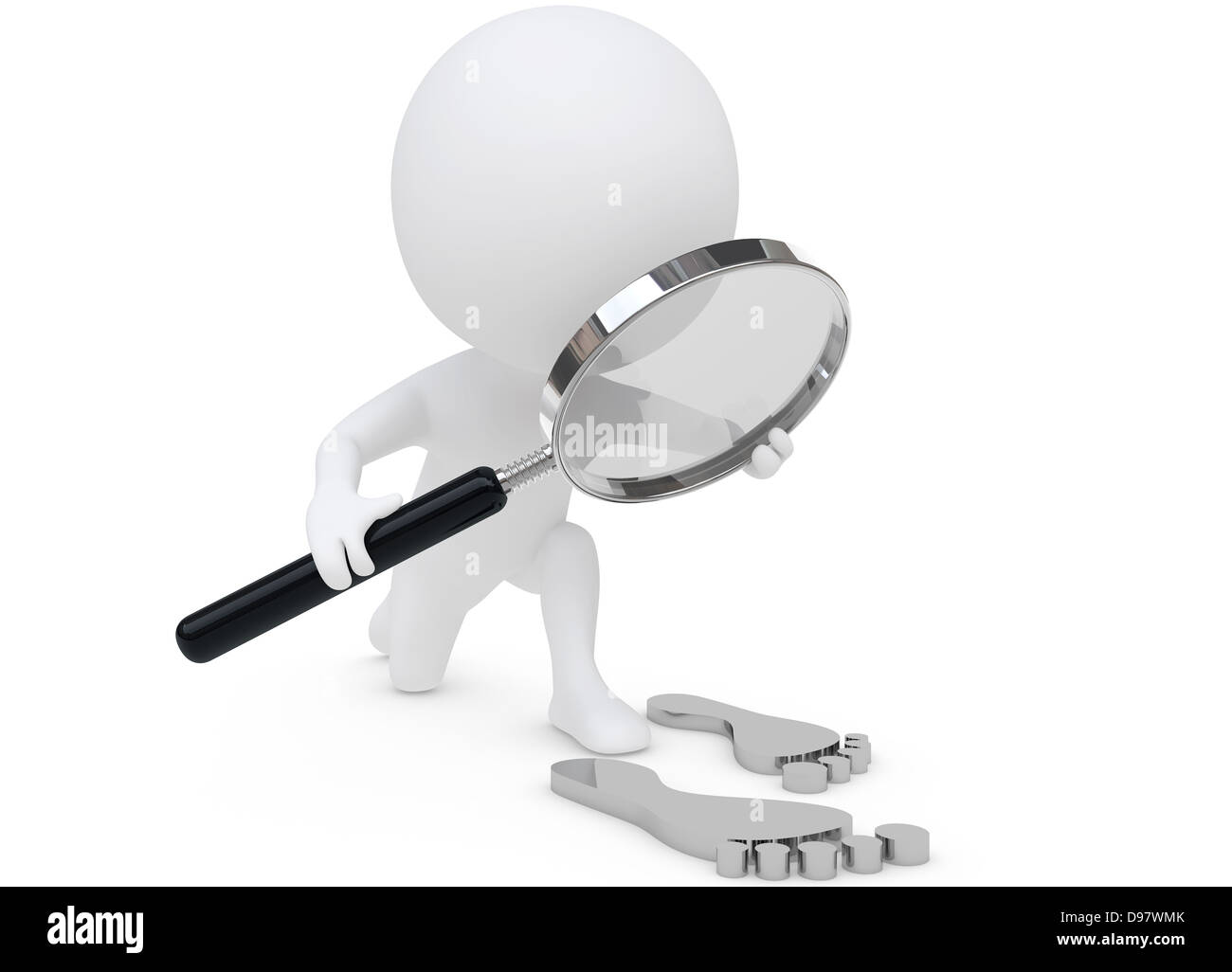 3D-Look humanoiden Charakter der Fußabdruck mit einem Objektiv auf weiß Stockfoto